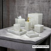 White Agate bathroom decor set, accessories set,marble  set, soap dispenser set,  accessories, bathroom decor, soap holder, soap dispenser