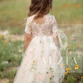 Embroidered Tulle Flower Girl Dress – Short Sleeve Lace Dress for Girls – Boho Wedding Dress Toddler to Teen