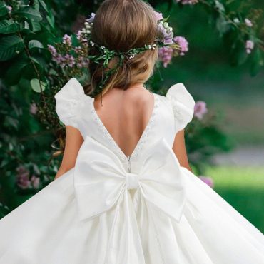 Baby Girls Ivory Satin Princess dresses flower girl dress Summer Party tutu Kids Dresses for Girls Toddler Girl wedding Birthday Communion