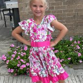 pink floral bow back twirl dress