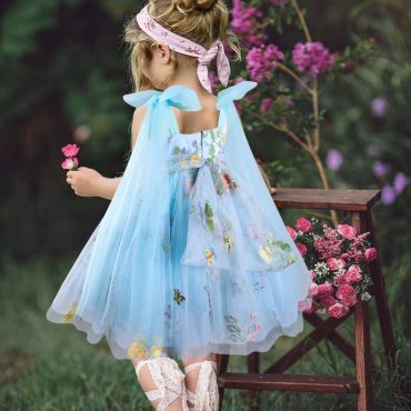 Pastel Blue 4 layers Flower Girl Dress Tutu Flower Party Dress, Enchanted Rose Fairy Floral Embroidery Dress, Tulle Dress, First Birthday