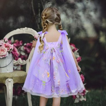 Lilac Lavender 4 layers Flower Girl Dress Tutu Flower Party Dress, Enchanted Rose Fairy Floral Embroidery Dress, Tulle Dress, First Birthday