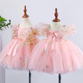 First Birthday Dress Blush Pink Flower Girl Dress Tutu Flower Party Dress, Lavender Enchanted Rose Fairy Floral Embroidery Dress Tulle Dress