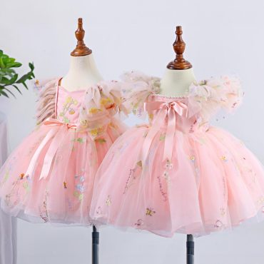 First Birthday Dress Blush Pink Flower Girl Dress Tutu Flower Party Dress, Lavender Enchanted Rose Fairy Floral Embroidery Dress Tulle Dress