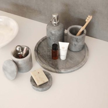 Natural Marble Bathroom Set,5 Pieces, Gray Marble Bathroom set, Marble Soap Dispenser, Soap Dish,Tray, Toothbrush Holder,Marble Bathroom Set