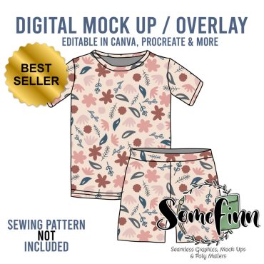 Pajamas Mock-Up / Pjs Mock Up / Two piece Short sleeve Digital Mock up clothing shirt / PNG / Instructions Included