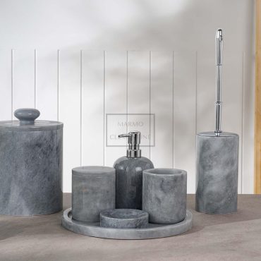 Natural Marble Bathroom Set,7 Pieces,Gray Marble Bathroom Set, Marble Soap Dispenser,Marble Tray,Marble Bin, Marble Brush Holder