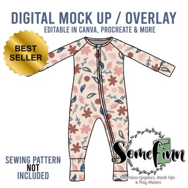 Fold Over Foot Pajamas Mock-Up / Pjs Mock Up / Zip Up Digital Mock up clothing shirt kids baby / PNG