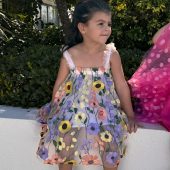 6M-6Y Flower tulle dress, White Dress with Big Flowers, First birthday dress, Toddler photo dress, Unicorn Dress, Princess Dress, Flowe girl