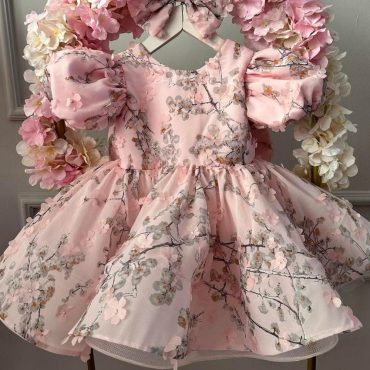 Floral Dress Birthday Party, Pink Flower Girl Dress, Toddler Party Dress, Tutu Princess Girl Gown, Baby Puffy Dress, Fancy Dress Girl