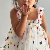 RESTOCK 3m-6Y Flower tulle dress, White Dress with Multicolor Flowers, First birthday dress, Toddler photo dress, Unicorn Dress, Princess