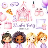 Slumber Party Clipart - Watercolor - Sleepover clipart - Pajama Party - Commercial license - Cute Clipart - Girl's Birthday Clipart - PNG