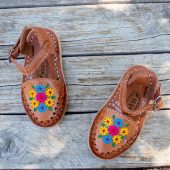 GIRLS WALKER TODDLER Handmade Mexican multi color embroidered leather huarache sandals