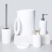 Victoria White Bathroom Accessories Sets in Trash Can, Toilet Brush, Soap Dispenser, Toothbrush Holder, Soap Tray