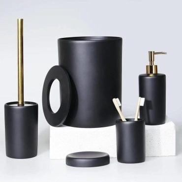 Victoria Black Bathroom Accessories Sets in Trash Can, Toilet Brush, Soap Dispenser, Toothbrush Holder, Soap Tray