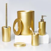 Victoria Gold Bathroom Accessories Sets in Trash Can, Toilet Brush, Soap Dispenser, Toothbrush Holder, Soap Tray
