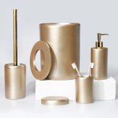 Victoria Taupe Bathroom Accessories Sets in Trash Can, Toilet Brush, Soap Dispenser, Toothbrush Holder, Soap Tray