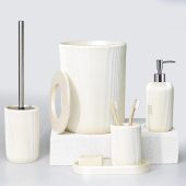 Lydia 5 Pieces Bathroom Set in Pearl Color with Dustbin, Toilet Brush, Soap Dispenser, Toothbrush Holder, Tray