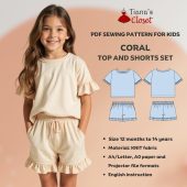 Coral ruffle top and shorts set - PDF sewing pattern for kids | Beginner friendly digital pattern for girls | Size 12 months to 14 years old