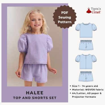 Halee top and shorts set - PDF sewing pattern | Beginner friendly pattern for girl | Printable sewing pattern | Easy sewing pattern for kids