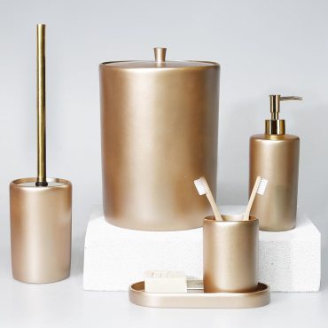 Victoria Bathroom Accessories Sets in Taupe Color / Trash Can, Toilet Brush, Soap Dispenser, Toothbrush Holder, Tray / Modern Bath Design