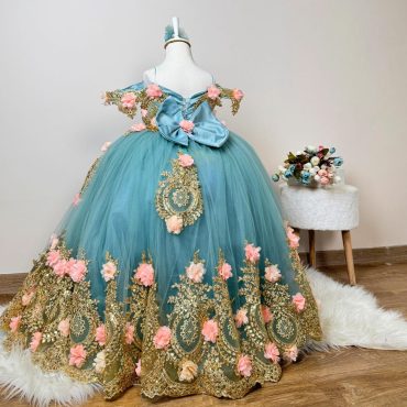 Long Prom Dress Off The Shoulder Quinceanera Dresse for Girls Ball Gown Tulle 3D Handmade Flowers Sweet 16 Dresses, easter Girl Dress