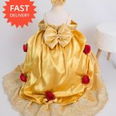 Belle Princess gown for girl, easter beauty gown, dress and flower cape for girl,Beauty  halloween, beast costume, beast rose dress