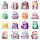 17 PNG Watercolour cute back to school bag, clipart bundle, school clipart, instant download, scrapbooking, digital, commercial use