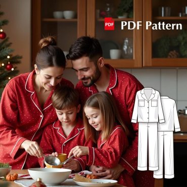Family Pajama Set Sewing Pattern, PDF Download, Matching Pajamas for Men, Women, and Kids, Classic Button-Down with Lapel Collar