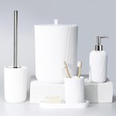 Lydia 5 Pieces Bathroom Accessories Sets in White Color with Dustbin, Toilet Brush, Soap Dispenser, Toothbrush Holder, Tray