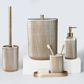 Lydia 5 Pieces Bathroom Accessories Sets in Taupe Color with Dustbin, Toilet Brush, Soap Dispenser, Toothbrush Holder, Tray