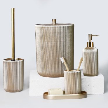 Lydia 5 Pieces Bathroom Accessories Sets in Taupe Color with Dustbin, Toilet Brush, Soap Dispenser, Toothbrush Holder, Tray