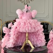 Pink Princess Tutu Dress for Girls, Ruffled Layered Kids Party Dress, Toddler Birthday Outfit, Children's Fancy Dress Costume, Flower Girl