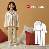 Kids Woven Pajama Sewing Pattern PDF, Button-Down Pajama Set with Lapel Collar, DIY Woven Fabric Pajama for Boys and Girls