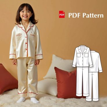 Kids Woven Pajama Sewing Pattern PDF, Button-Down Pajama Set with Lapel Collar, DIY Woven Fabric Pajama for Boys and Girls