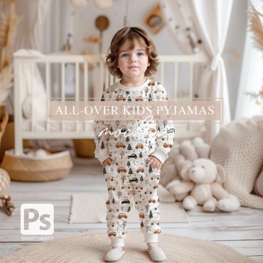 Cute Kids All-Over Print Two Pieces Pajamas MOCKUP, Toddler Boy Sleepwear Set PSD Mock-up, Children Nightwear Mockup, Adorable Pyjamas Set
