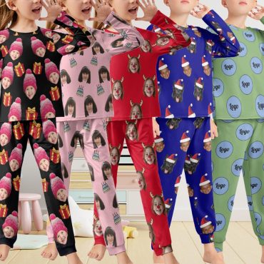 Custom Faces Pajama Set, Personalized Picture Long Sleeves Pajama Top Bottom, Cute Funny Pajamas Pants for Kids Boys Girls, Birthday Gift