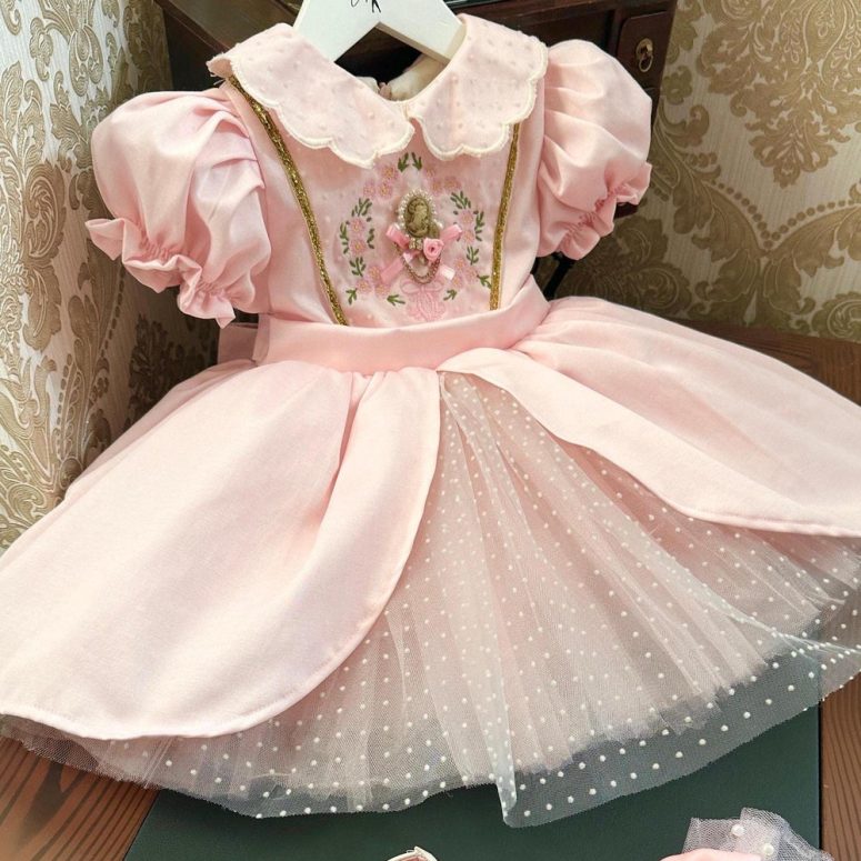 Baby Girl Pink Birthday Tutu Dress, Vintage Style Baby Dress, Floral Baby Dress, Girl Easter Dress, Toddler Party Dress, Princess Dress