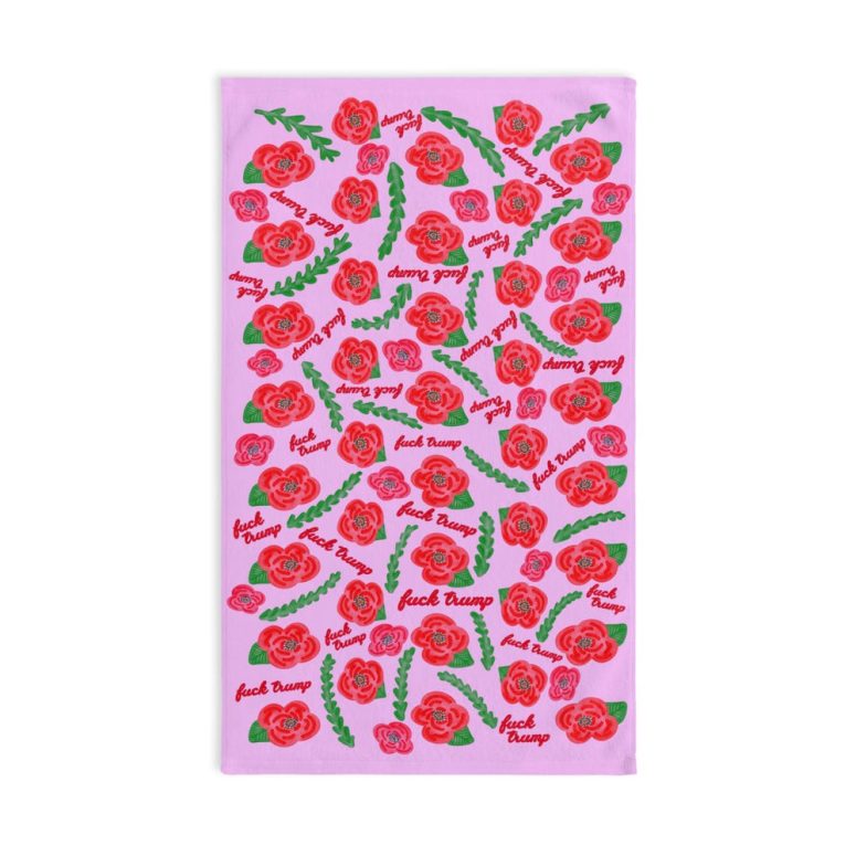 Subtle Red Poppies on Pink Hand Towel Trump Gift
