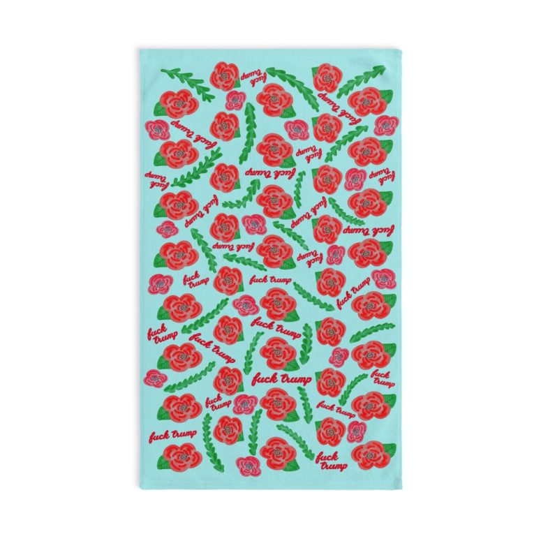 Subtle Red Poppies on Aqua Hand Towel Trump Gift
