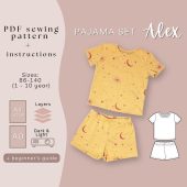 Pajama Set PDF Sewing Pattern for Girl or Boy, Download Easy Printable PDF Tutorial, Toddler Unisex Basic Short Lounge Set Beginner Friendly