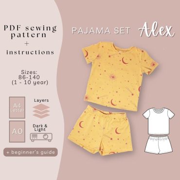 Pajama Set PDF Sewing Pattern for Girl or Boy, Download Easy Printable PDF Tutorial, Toddler Unisex Basic Short Lounge Set Beginner Friendly
