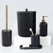 Lydia 5 Pieces Bathroom Accessories Sets in Black Color with Dustbin, Toilet Brush, Soap Dispenser, Toothbrush Holder, Tray