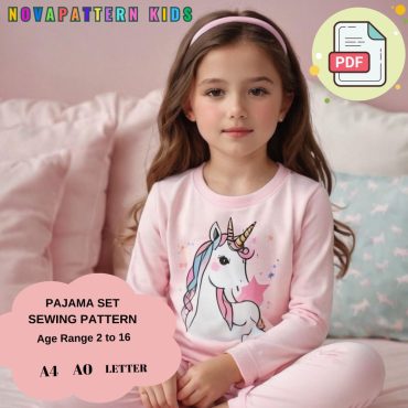 Pajama set Sewing Pattern For Girl PDF  pattern,Suitable For  A4-A0-US Letter- DXF,Age Range 2-16 years