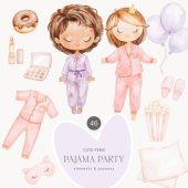 Pajama Party Clipart Set - Watercolor Pajamas - Clipart For Kids - Pamper Party - Cute Sleepwear - PJ Party - Sweets Clipart - Makeup