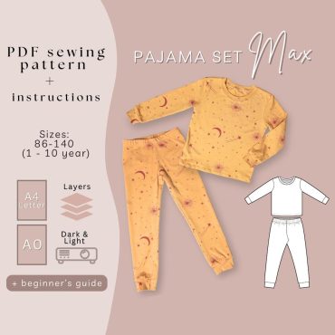 Pajama Set PDF Sewing Pattern for Girl or Boy, Download Easy Printable PDF Tutorial, Toddler Unisex Basic Long Sleeve Set Beginner Friendly