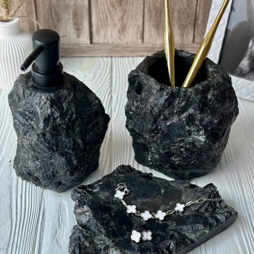 Elegant Labradorite 3-Piece Bathroom Set: Soap Dispenser, Toothbrush Holder & Soap Dish - Stone Decor