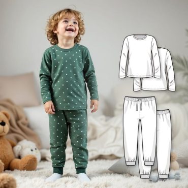 Boys and Girls Knit Pajama Sewing Pattern, DIY Unisex Sleepwear Set PDF, Long Sleeve Top and Pants for Kids, Beginner-Friendly