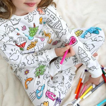 Coloring Kids Pajamas Children Gift Paintable Activity Outfit 100% Cotton Washable and Reusable Set