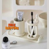 Modern Bathroom & Vanity Set – Couples Toothbrush Holder, Rinse Cup, Storage Tray, Toothbrush Cup, Bathroom Accessories Organizer